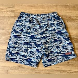 Vineyard Vines Navy & Light Blue Boat-Pattern Swim Trunks Men’s S